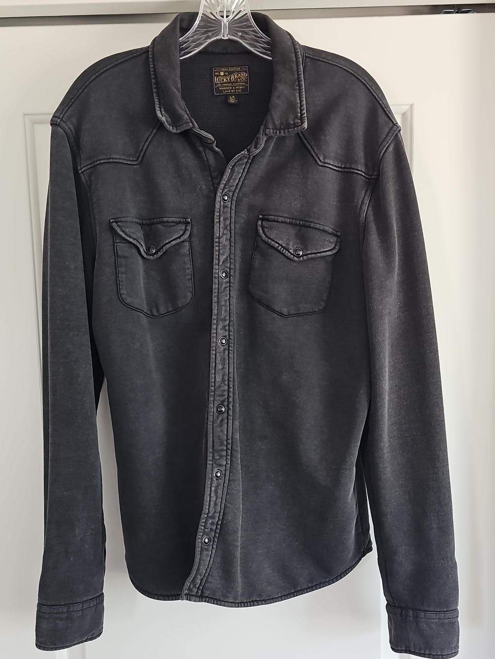 Vintage LUCKY BRAND Men's Washed Black Thermal Cotton Shirt Jacket Sz L